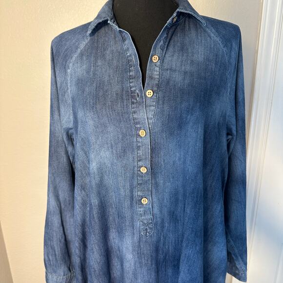 J. Jill Indigo Cotton Long Sleeve Flowy Shirt Dress, Lagenlook, size Small - Picture 3 of 9
